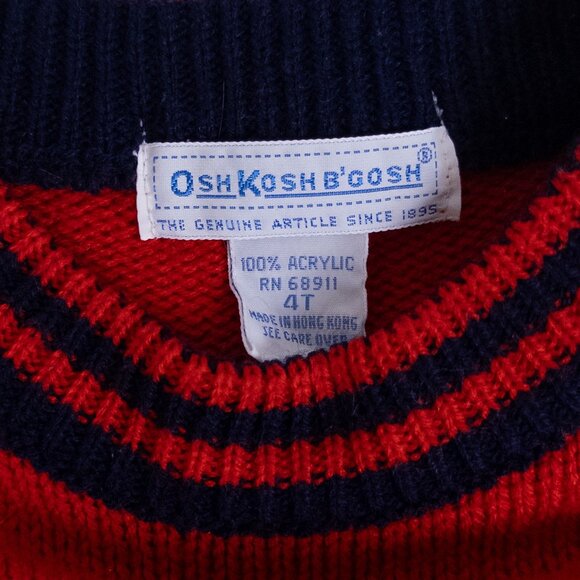 Vintage OshKosh B'Gosh 80s 3-Piece Overalls Knit Sweater Shirt Set Plaid Red 4T - Picture 9 of 16